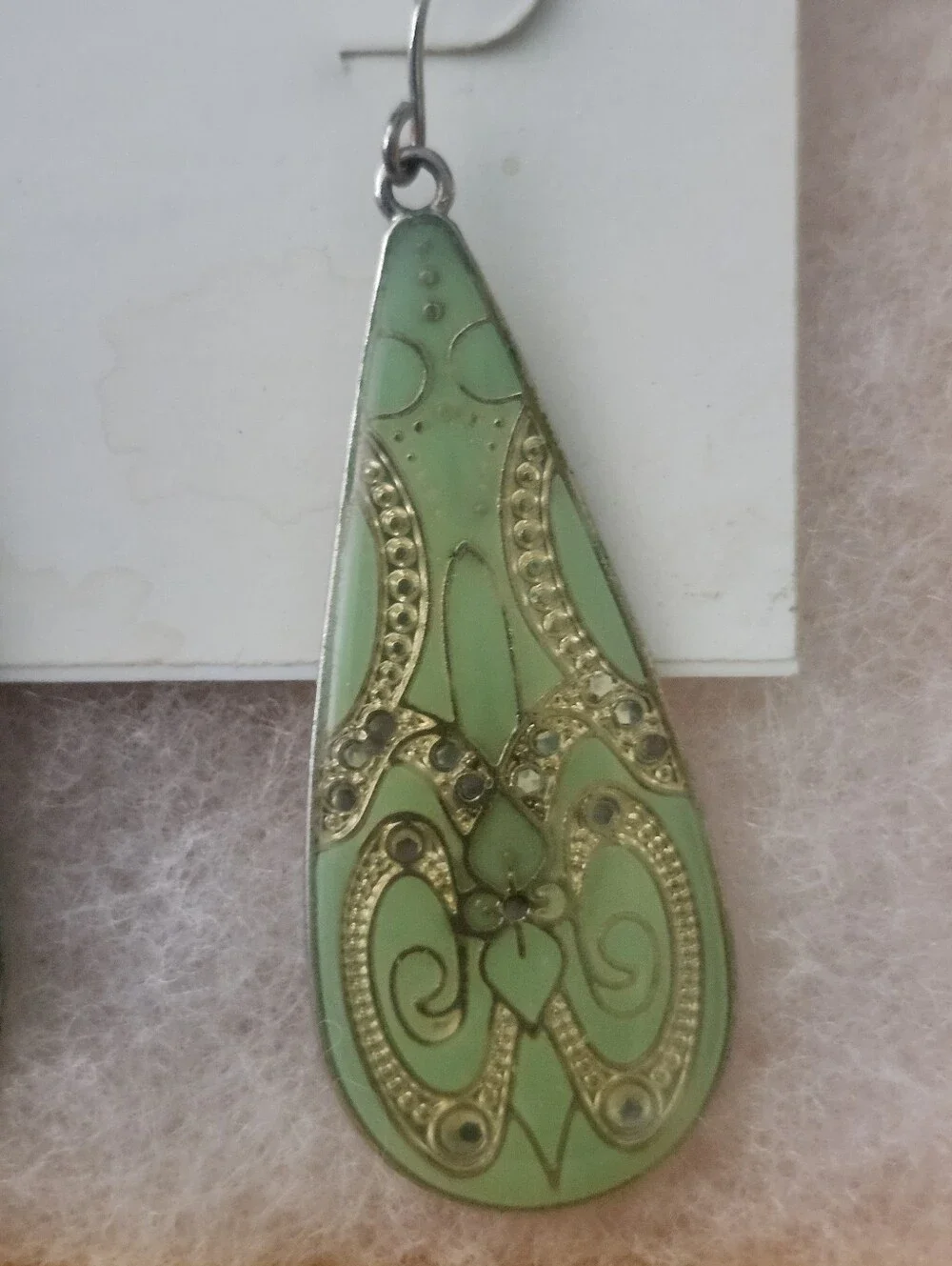 Candie's Mint Green and Gold Teardrop Boho Style Dangle Earrings